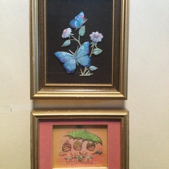 2 small paper tole paper art 3D butterfly and kids wall decor - Picture 1 of 5